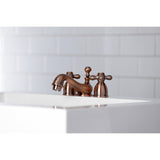 Restoration Two-Handle 3-Hole Deck Mount Mini-Widespread Bathroom Faucet with Brass Pop-Up