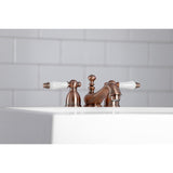 Restoration Two-Handle 3-Hole Deck Mount Mini-Widespread Bathroom Faucet with Brass Pop-Up