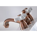 Restoration Two-Handle 3-Hole Deck Mount Mini-Widespread Bathroom Faucet with Brass Pop-Up