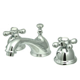 Restoration Two-Handle 3-Hole Deck Mount Widespread Bathroom Faucet with Brass Pop-Up