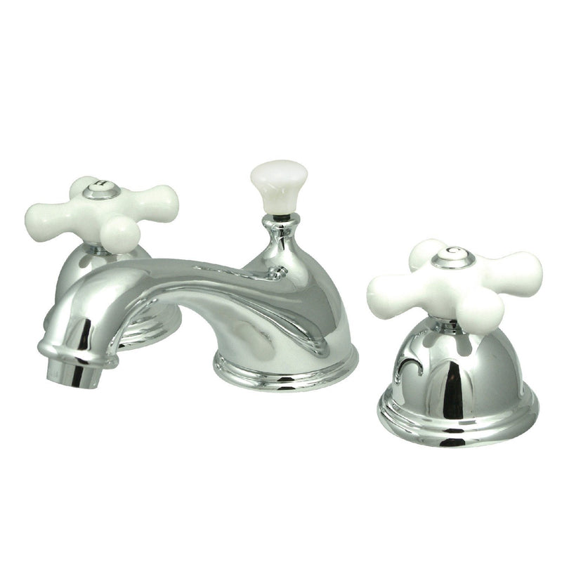 Restoration Two-Handle 3-Hole Deck Mount Widespread Bathroom Faucet with Brass Pop-Up