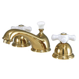 Restoration Two-Handle 3-Hole Deck Mount Widespread Bathroom Faucet with Brass Pop-Up