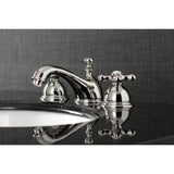 Restoration Two-Handle 3-Hole Deck Mount Widespread Bathroom Faucet with Brass Pop-Up