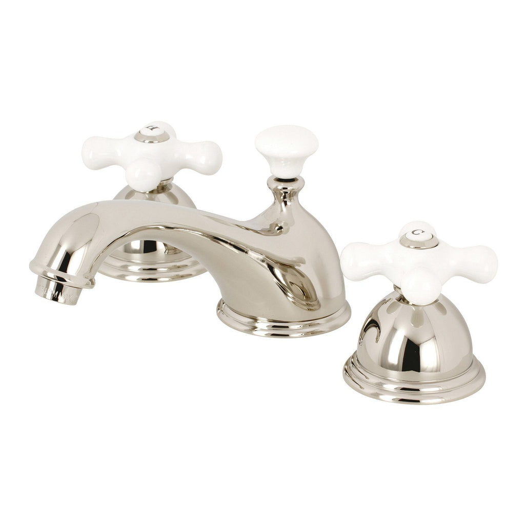 Restoration Two-Handle 3-Hole Deck Mount Widespread Bathroom Faucet with Brass Pop-Up