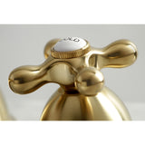 Restoration Two-Handle 3-Hole Deck Mount Widespread Bathroom Faucet with Brass Pop-Up