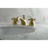 Restoration Two-Handle 3-Hole Deck Mount Widespread Bathroom Faucet with Brass Pop-Up