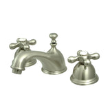 Restoration Two-Handle 3-Hole Deck Mount Widespread Bathroom Faucet with Brass Pop-Up