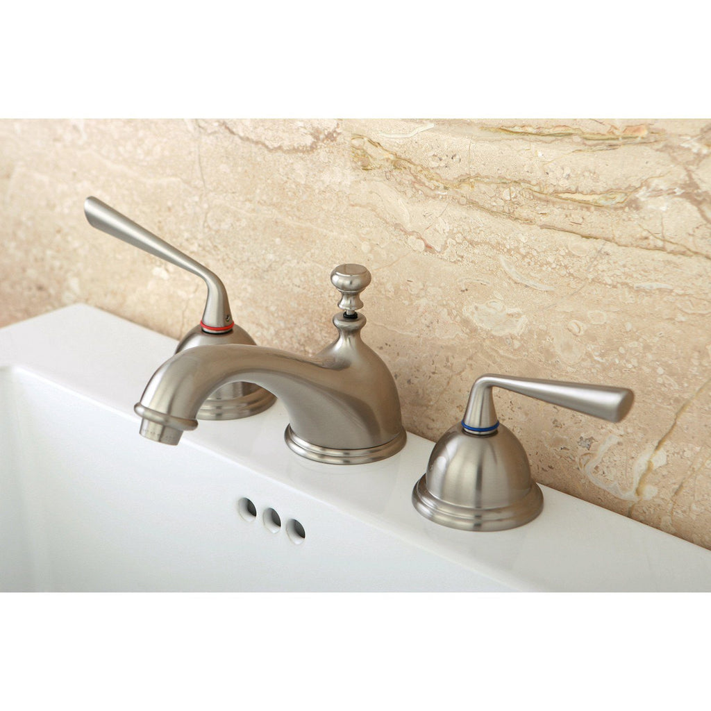 Silver Sage Two-Handle 3-Hole Deck Mount Widespread Bathroom Faucet with Brass Pop-Up