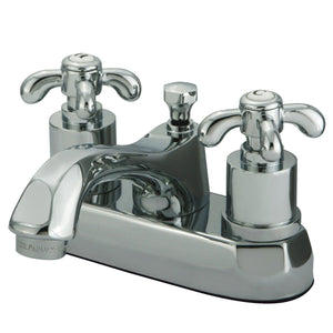 French Country Two-Handle 3-Hole Deck Mount 4" Centerset Bathroom Faucet with Brass Pop-Up