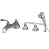 Three-Handle 5-Hole Deck Mount Roman Tub Faucet with Hand Shower
