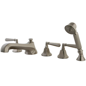 Three-Handle 5-Hole Deck Mount Roman Tub Faucet with Hand Shower