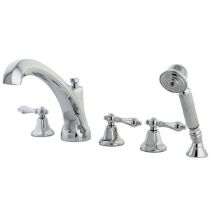 Metropolitan Three-Handle 5-Hole Deck Mount Roman Tub Faucet with Hand Shower