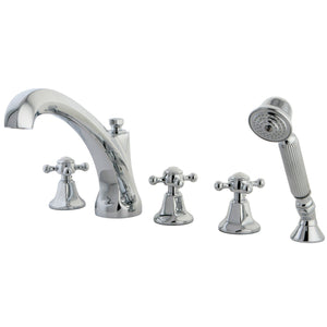 Metropolitan Three-Handle 5-Hole Deck Mount Roman Tub Faucet with Hand Shower