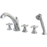 Three-Handle 5-Hole Deck Mount Roman Tub Faucet with Hand Shower