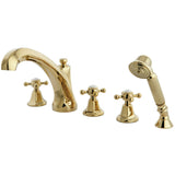 Metropolitan Three-Handle 5-Hole Deck Mount Roman Tub Faucet with Hand Shower