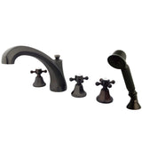 Metropolitan Three-Handle 5-Hole Deck Mount Roman Tub Faucet with Hand Shower