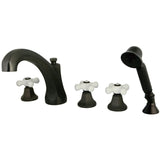 Three-Handle 5-Hole Deck Mount Roman Tub Faucet with Hand Shower