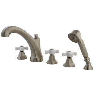 Three-Handle 5-Hole Deck Mount Roman Tub Faucet with Hand Shower