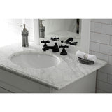 Hamilton Two-Handle 3-Hole Deck Mount Widespread Bathroom Faucet with Brass Pop-Up