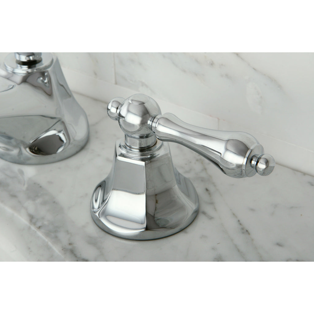 Metropolitan Two-Handle 3-Hole Deck Mount Widespread Bathroom Faucet with Brass Pop-Up