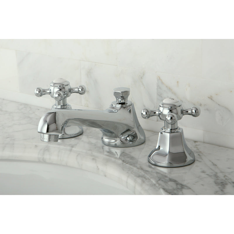 Metropolitan Two-Handle 3-Hole Deck Mount Widespread Bathroom Faucet with Brass Pop-Up Drain