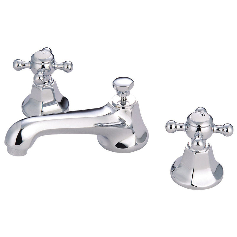 Metropolitan Two-Handle 3-Hole Deck Mount Widespread Bathroom Faucet with Brass Pop-Up Drain