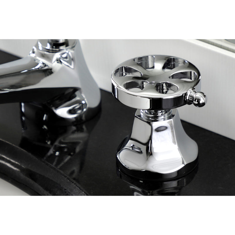 Belknap Two-Handle 3-Hole Deck Mount Widespread Bathroom Faucet with Brass Pop-Up Drain