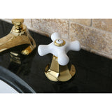 Metropolitan Two-Handle 3-Hole Deck Mount Widespread Bathroom Faucet with Brass Pop-Up