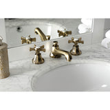 Hamilton Two-Handle 3-Hole Deck Mount Widespread Bathroom Faucet with Brass Pop-Up