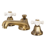 Metropolitan Two-Handle 3-Hole Deck Mount Widespread Bathroom Faucet with Brass Pop-Up