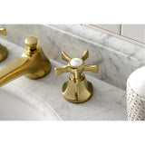 Hamilton Two-Handle 3-Hole Deck Mount Widespread Bathroom Faucet with Brass Pop-Up