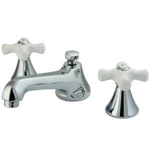 Two-Handle 3-Hole Deck Mount Widespread Bathroom Faucet with Brass Pop-Up Drain