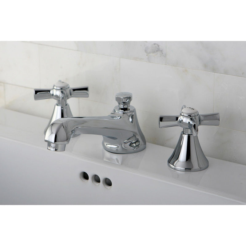 Millennium Two-Handle 3-Hole Deck Mount Widespread Bathroom Faucet with Brass Pop-Up