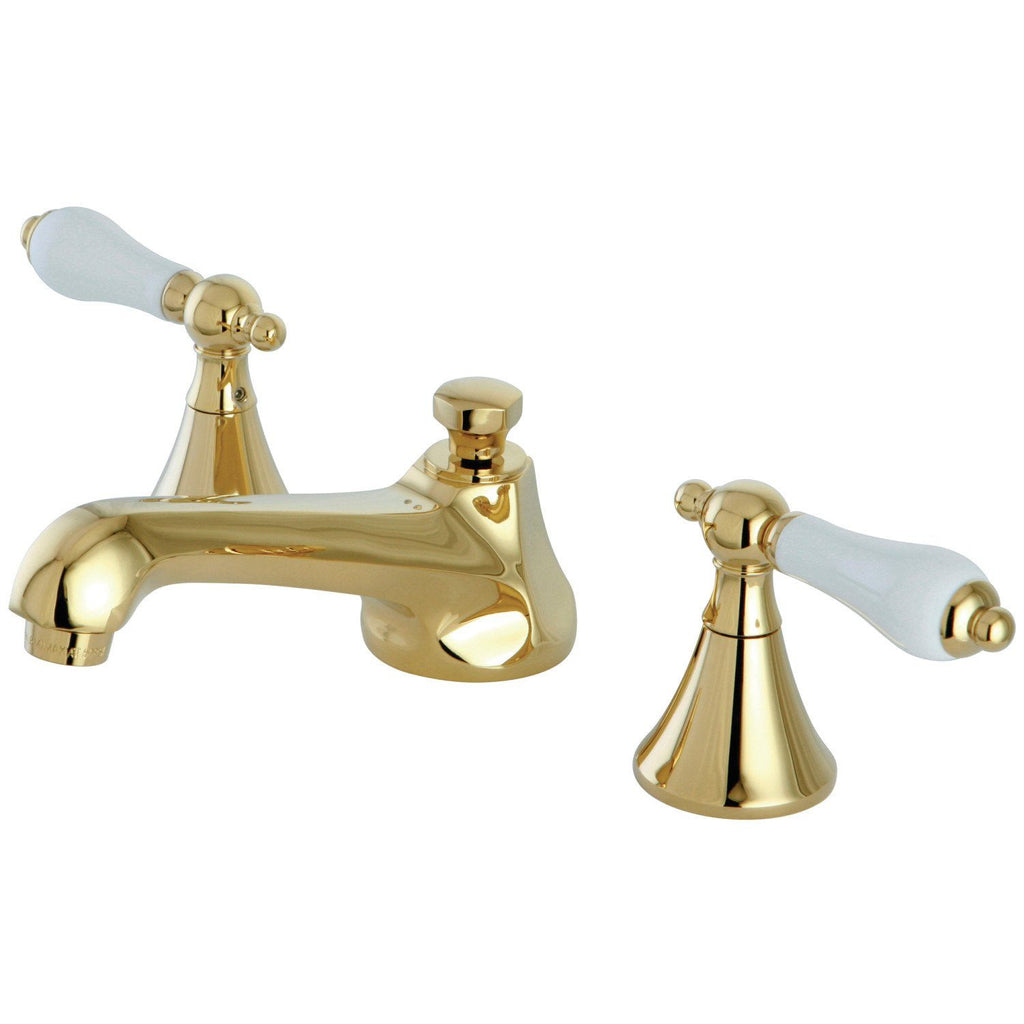 Two-Handle 3-Hole Deck Mount Widespread Bathroom Faucet with Brass Pop-Up