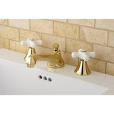 Two-Handle 3-Hole Deck Mount Widespread Bathroom Faucet with Brass Pop-Up Drain