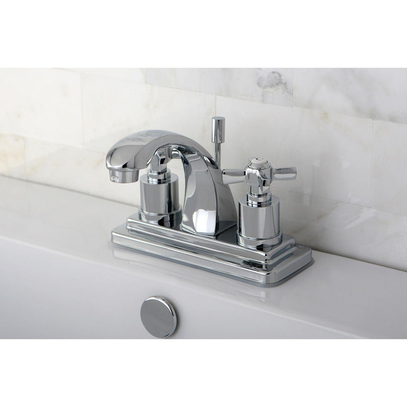 Millennium Double-Handle 3-Hole Deck Mount 4-Inch Centerset Bathroom Faucet with Brass Pop-Up