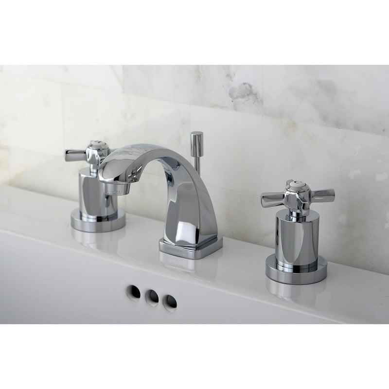 Millennium Two-Handle 3-Hole Deck Mount Widespread Bathroom Faucet with Brass Pop-Up