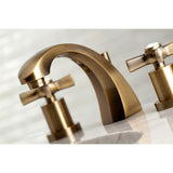 Millennium Two-Handle 3-Hole Deck Mount Widespread Bathroom Faucet with Brass Pop-Up