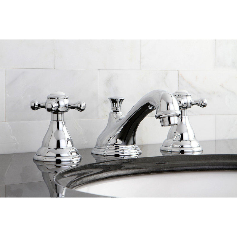 Royale Two-Handle 3-Hole Deck Mount Widespread Bathroom Faucet with Brass Pop-Up Drain