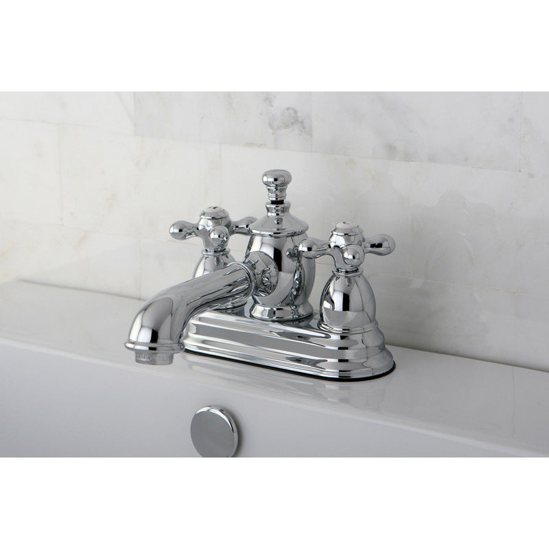 English Country Double-Handle 3-Hole Deck Mount 4-Inch Centerset Bathroom Faucet with Brass Pop-Up