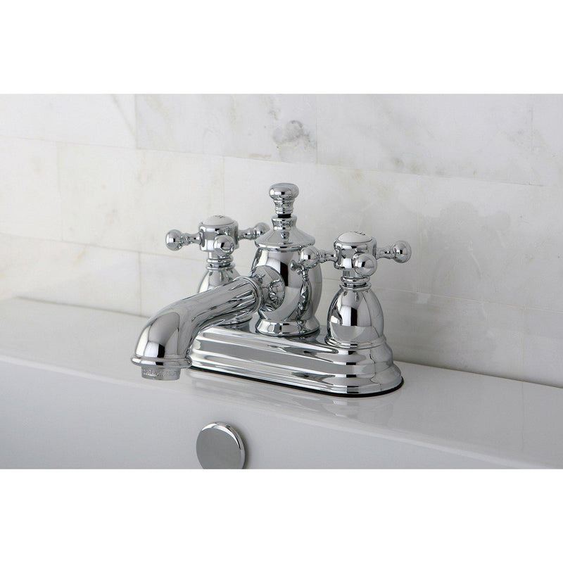 English Country Double-Handle 3-Hole Deck Mount 4-Inch Centerset Bathroom Faucet with Brass Pop-Up