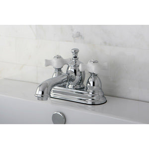 English Country Two-Handle 3-Hole Deck Mount 4" Centerset Bathroom Faucet with Brass Pop-Up