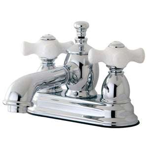 English Country Two-Handle 3-Hole Deck Mount 4" Centerset Bathroom Faucet with Brass Pop-Up