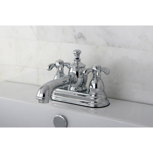 French Country Two-Handle 3-Hole Deck Mount 4" Centerset Bathroom Faucet with Brass Pop-Up