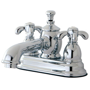 French Country Two-Handle 3-Hole Deck Mount 4" Centerset Bathroom Faucet with Brass Pop-Up