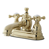 English Country Double-Handle 3-Hole Deck Mount 4-Inch Centerset Bathroom Faucet with Brass Pop-Up