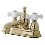 English Country Double-Handle 3-Hole Deck Mount 4-Inch Centerset Bathroom Faucet with Brass Pop-Up