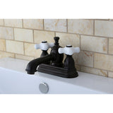 English Country Double-Handle 3-Hole Deck Mount 4-Inch Centerset Bathroom Faucet with Brass Pop-Up