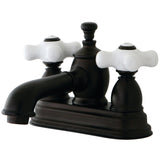 English Country Double-Handle 3-Hole Deck Mount 4-Inch Centerset Bathroom Faucet with Brass Pop-Up