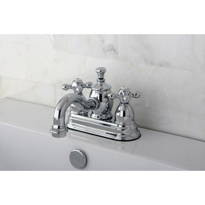 English Country Two-Handle 3-Hole Deck Mount 4" Centerset Bathroom Faucet with Brass Pop-Up